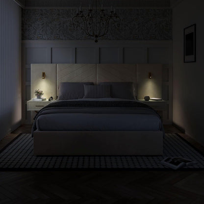 Cama Queen Luxo DEINPPA com Luzes LED Douradas Integradas e Criados-Mudos, Cama Plataforma Queen com Estofamento Grande