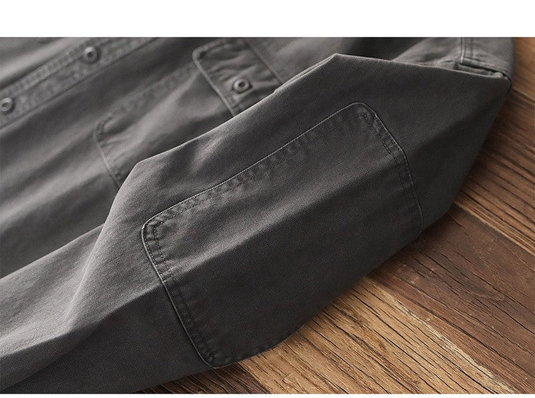 2025 Spring New American Retro Heavyweight Woven Cargo Shirt Men's Simple 100% Cotton Washed Double Pocket Blousers Loose Caot