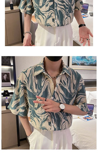 Japanese Summer Ice Silk Flower Shirt for Men Short Sleeve Loose Casual Harajuku Oversized 2023 New Thin Hawaiian Shirt Men