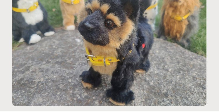 Novo brinquedo de simulação de cachorro elétrico com controle de voz, que anda, acena a cabeça, toca música e é um robô de pelúcia para crianças.