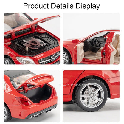 1:32 C260L E300L Carro de Brinquedo em Miniatura de Liga Fundida, 6 Portas Abertas, Luz e Som, Fricção, Pneus de Borracha, Veículo para Crianças de Presente