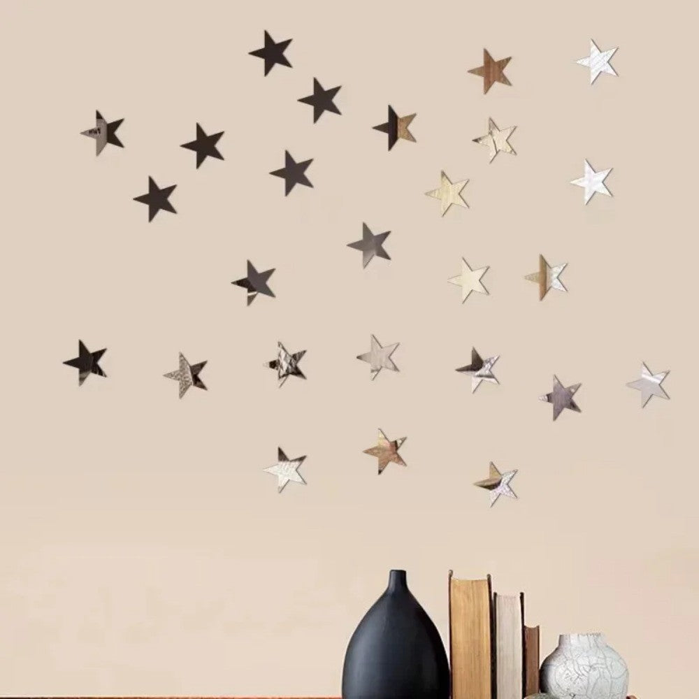 3D Star Mirror Wall Sticker Large Medium and Small Combination Acrylic Mirror Wall Sticker Home Living Room Wall Decorations