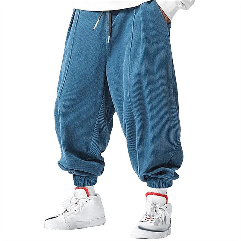Calça Masculina de Cordão Casual Solta para Outono - Estilo Hip-Hop de Luxo e Moda em Veludo Cotelê Premium - Calça da Moda com Punho