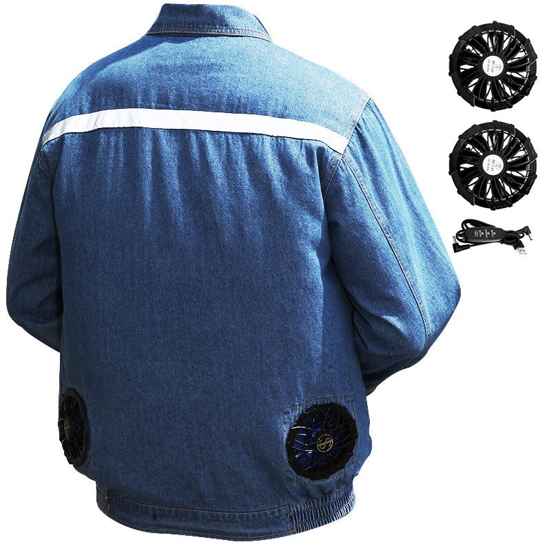 Summer Welder Denim Air Conditioning Clothes Fan Clothes Flame Retardant Fan Jacket Body Cooling Clothes Vest Fan Work Clothes