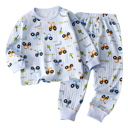 Kids Casual Autumn Long Sleeve Pajamas Set Boys and Girls Cartoon Print Home Wear Comfortable Soft Fabric Sleepwear
