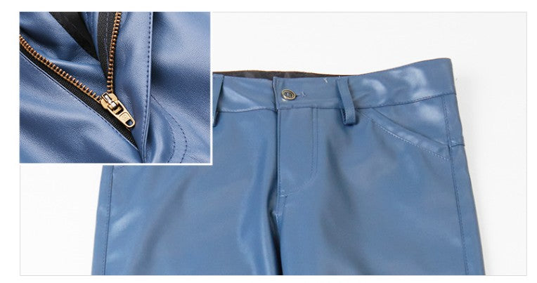 New Men Solid Color Slim Fit Faux Leather Pants Green / White / Black Homme Bar KTV High Street Biker Trousers