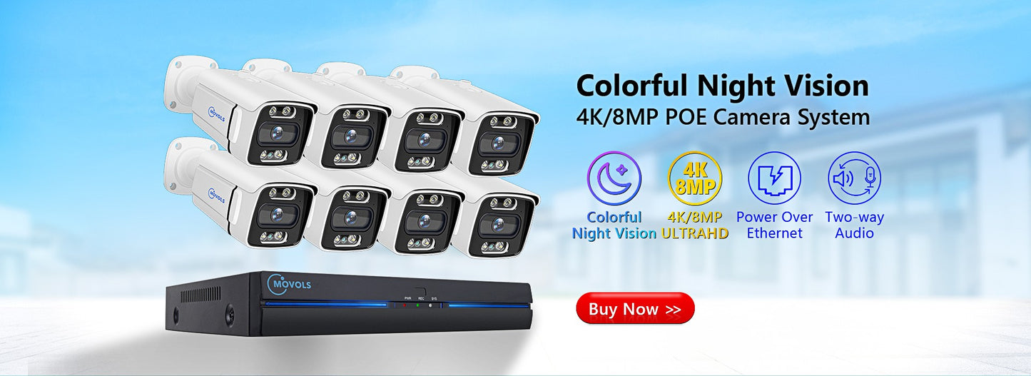 Movols 4K XMEYE POE Surveillance System 8MP 4MP Two Way Audio PTZ CCTV POE AI Security Camera 8CH P2P NVR Video Surveillance Kit