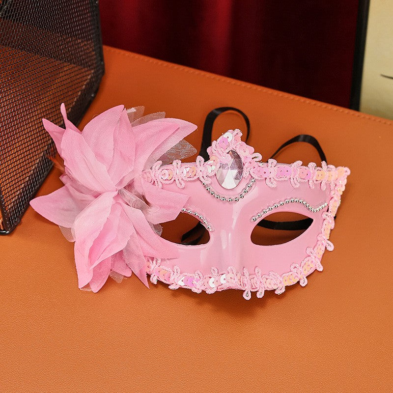 Women Venetian Masquerade Mask, Sparkly Rhinestone Flower Half Face Mask for Halloween Carnival Party Prom Costume