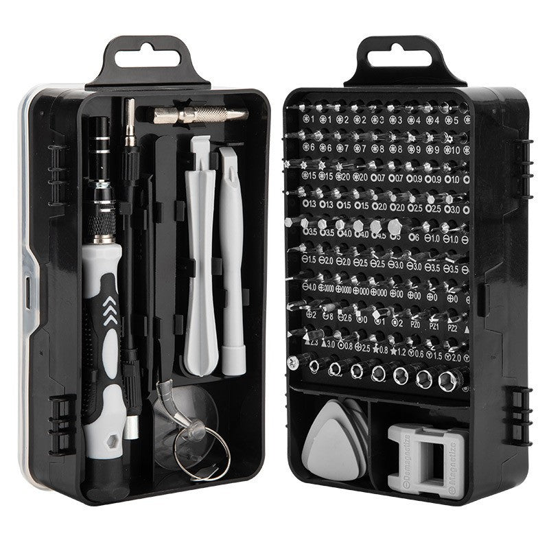 Conjunto de Ferramentas de Reparo para Desmontagem de Celulares, Computadores e Relógios com 115 Peças - Kit de Chaves de Fenda e Ferramentas para Parafusos Tipo Flor de Ameixa