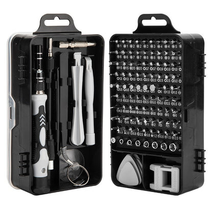 Conjunto de Ferramentas de Reparo para Desmontagem de Celulares, Computadores e Relógios com 115 Peças - Kit de Chaves de Fenda e Ferramentas para Parafusos Tipo Flor de Ameixa