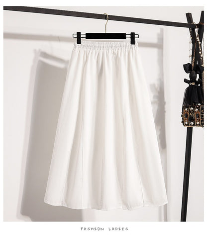 Korean Style Casual Versatile Long Skirt Plus Size Skirts Women 2025 Autumn New Fashionable High Elastic Waist A Line Skirt