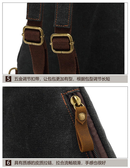 2024 new men's canvas chest bag large capacity leisure men's bag Single Shoulder Messenger Bag multi functional back backpack