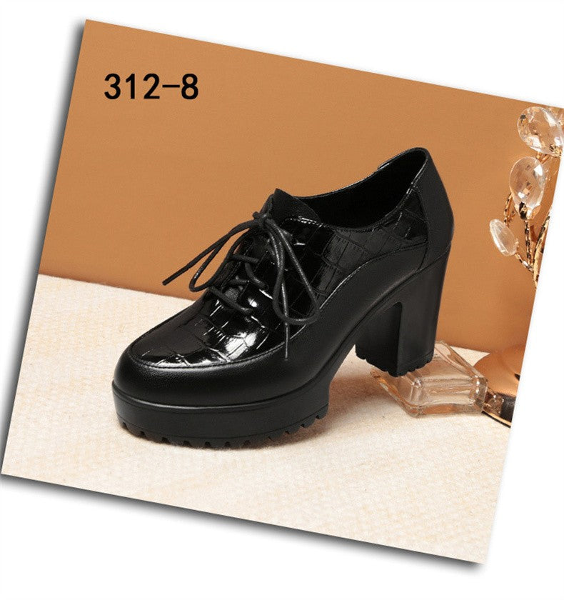 Deep Mouth Soft Leather Shoes Women Oxfords Platform Pumps High Heels Shoes Black Lace up Office Work Pumps Shoes Comfortable