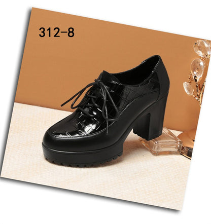 Deep Mouth Soft Leather Shoes Women Oxfords Platform Pumps High Heels Shoes Black Lace up Office Work Pumps Shoes Comfortable