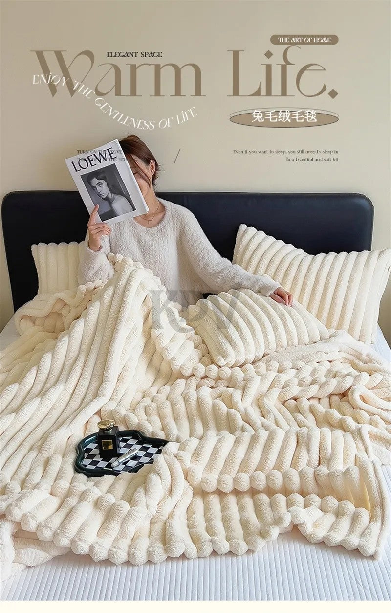 Luxury Soft Faux Rabbit Fur Throw Blanket Fluffy Warm Solid Color Plush Blanket for Sofa Bed Single Double Spring Autumn Plaid