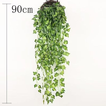 2.1M Green Ivy Leaf Hanging Vine Artificial Garland Silk Wall Plant Home Garden Decoration Wedding Party DIY Fake Wreath Leaves