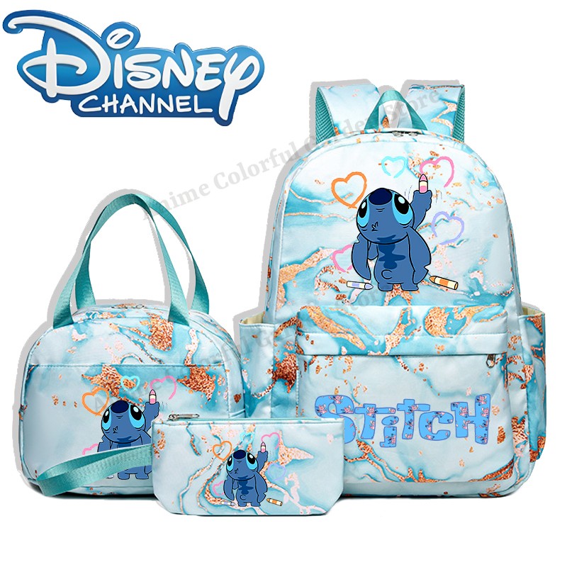 3pcs Disney Stitch Backpack Lunch Bag Pencil Case Set Anime Cartoon Fashion Schoolbag Suit Students New Semester School Supplies