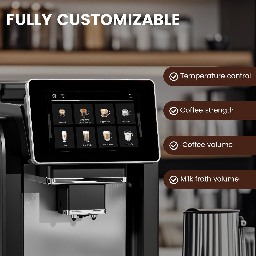 Mcilpoog WS817 -7"colorfAutomatic Espresso Machine with Milk Frother,  21 Flavors for Home & Office
