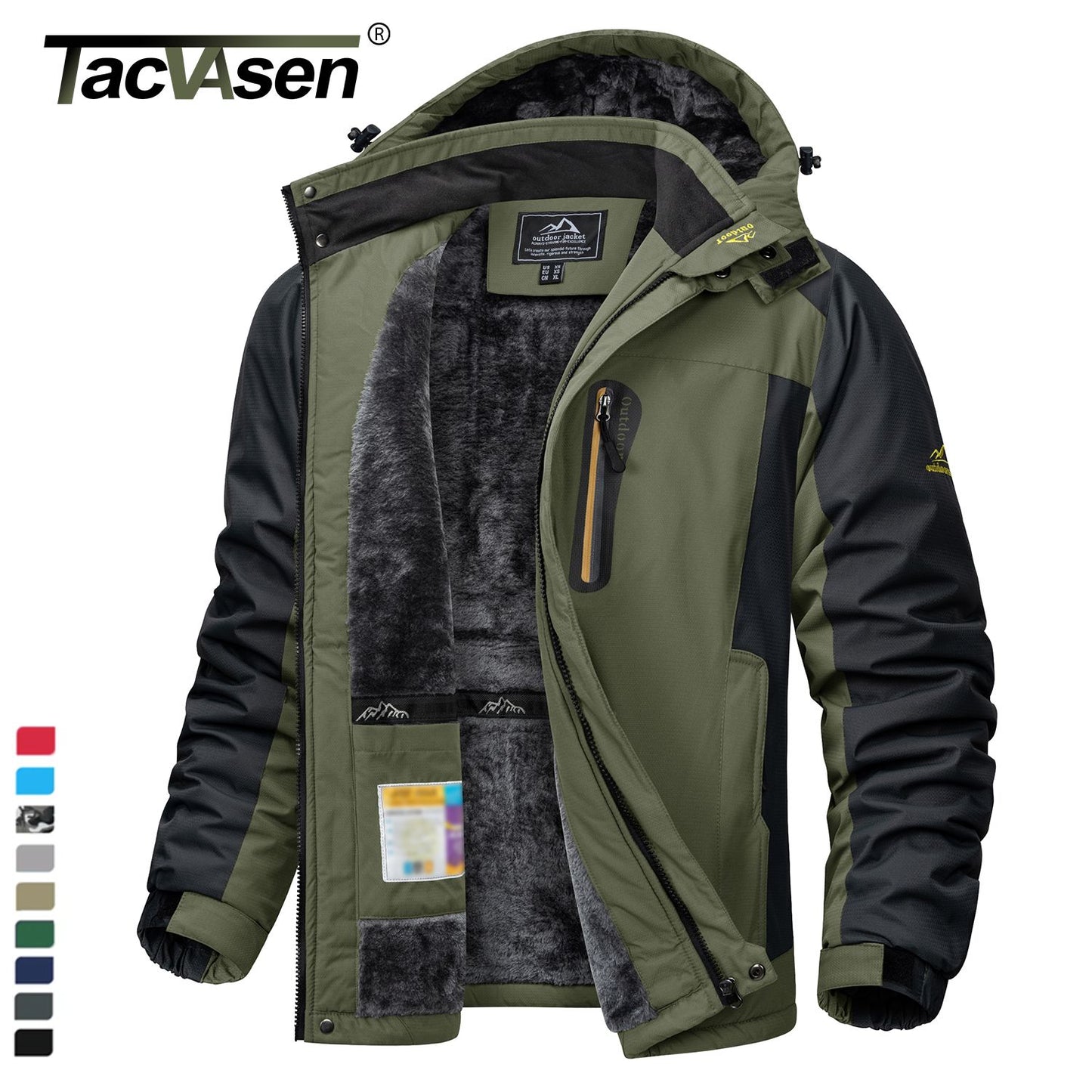 Jaqueta Masculina Impermeável TACVASEN de Inverno Pesada Forrada com Lã, Jaquetas de Esqui e Snowboard, Casacos Corta-Vento com Capuz Removível