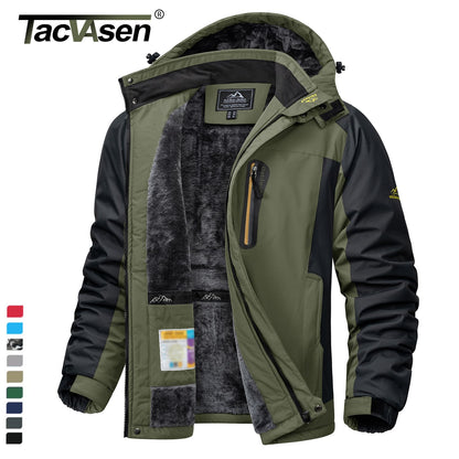 Jaqueta Masculina Impermeável TACVASEN de Inverno Pesada Forrada com Lã, Jaquetas de Esqui e Snowboard, Casacos Corta-Vento com Capuz Removível