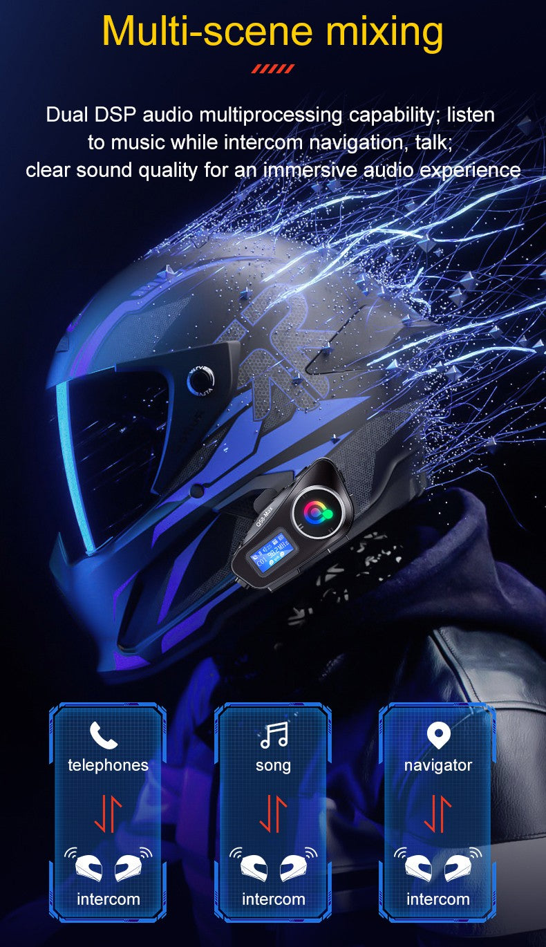 Capacete de motocicleta Q58 Max Bluetooth Intercom IP65 à prova d'água Distância de intercomunicação de 500 metros Compartilhamento de música mista em várias cenas