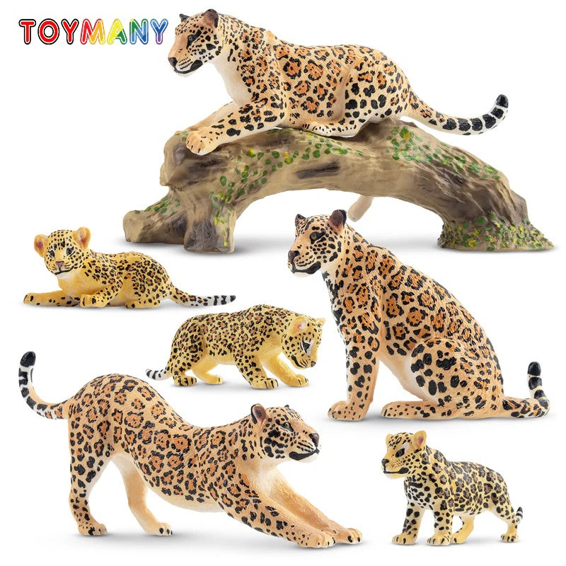7Pcs Simulation Cheetah Family Wildlife Animal Model Toy Mini Jaguars Figures Dolls Action Figurines Toys for Children Set Gift