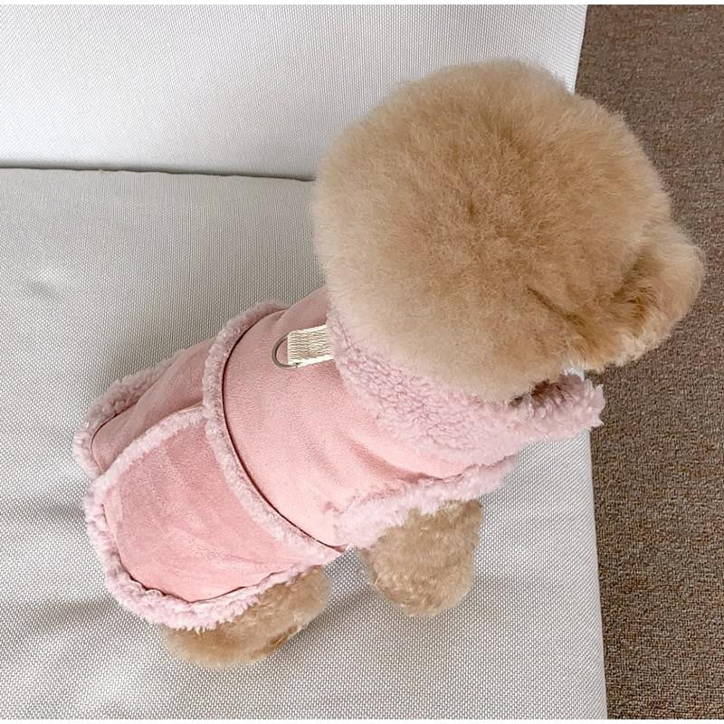 Colete Clássico para Cães de Cor Lisa, Outono/Inverno, de Lã, Quente, para Pets Pequenos e Médios, Jaqueta Colete Quente com Fivela de Tração, Roupas de Veludo