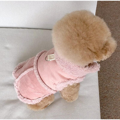 Colete Clássico para Cães de Cor Lisa, Outono/Inverno, de Lã, Quente, para Pets Pequenos e Médios, Jaqueta Colete Quente com Fivela de Tração, Roupas de Veludo