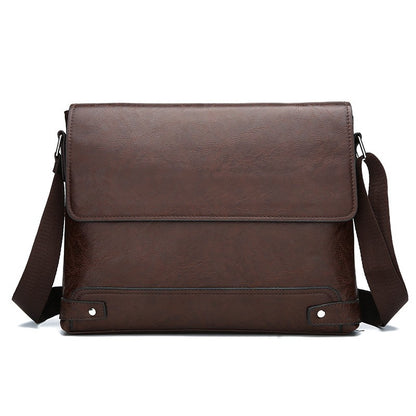Men's Solid Color Retro Leather Shoulder Bag, Casual Business Crossbody BagS Horizontal A4 Paper Travel Bag Briefcase Laptop Bag
