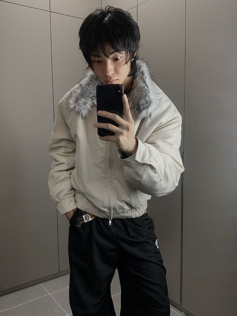 2025 Winter New Fashion Mountain Carving Imitation Wolf Fur Coat Men and Women Y2K Harajuku Hip-hop Pop Bomber Jacket Cleanfit