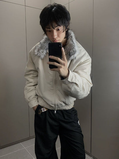 2025 Winter New Fashion Mountain Carving Imitation Wolf Fur Coat Men and Women Y2K Harajuku Hip-hop Pop Bomber Jacket Cleanfit