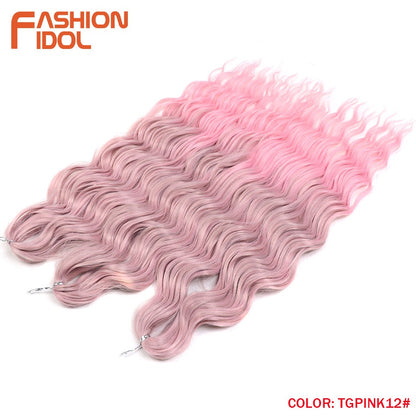 FASHION IDOL Cabelo de Crochê Torção Laranja Extensões de Cabelo Trançado de Onda Profunda Sintética Cabelo Onda de Água 24 Polegadas Fibra Resistente ao Calor