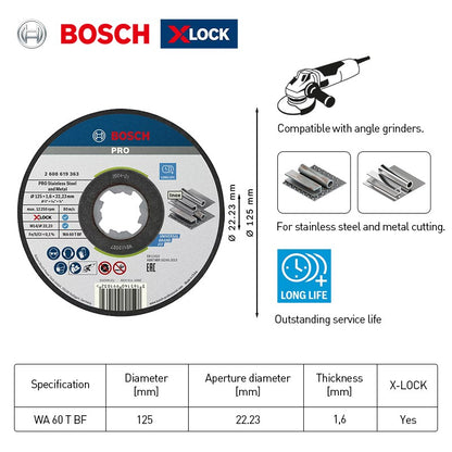 Lâmina de Corte Bosch Professional para Metal/Aço Inoxidável, Adequada para Esmerilhadeira com Sistema de Fixação X-Lock