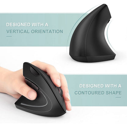 Mouse Óptico Sem Fio Vertical Ergonômico 2,4 GHz, 3 Níveis de DPI Ajustáveis 800/1200/1600, 6 Botões para Notebook PC Computador de Mesa