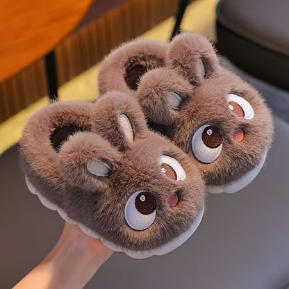Boys & Girls Autumn Winter Cotton Slippers Kids Slip-On Warm Shoes Cute Rabbit Non-slip Soft Comfortable Plush Home Indoor Shoes