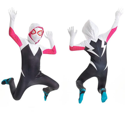 Spider-Gwen Official Adult Zentai Halloween Costume - Hooded Spandex Jumpsuit with Pull On Spandex Mask