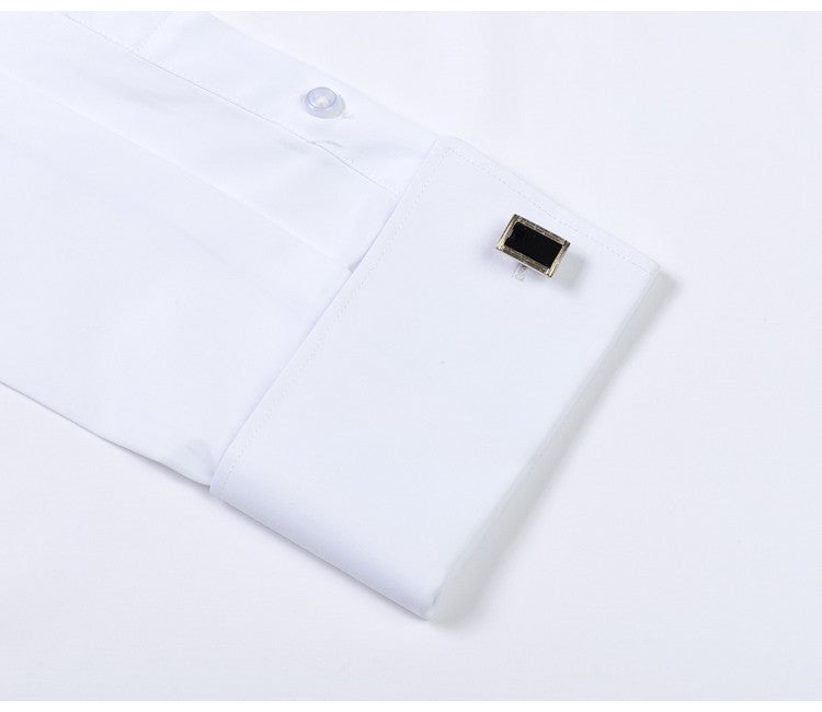 Men's Formal Long Sleeve Dressy Shirt Covered Buttons Front Placket Fits Comfortably French Cuffs Shirts Random Metal Cufflinks