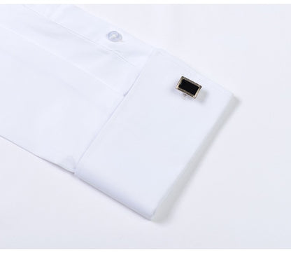 Men's Formal Long Sleeve Dressy Shirt Covered Buttons Front Placket Fits Comfortably French Cuffs Shirts Random Metal Cufflinks