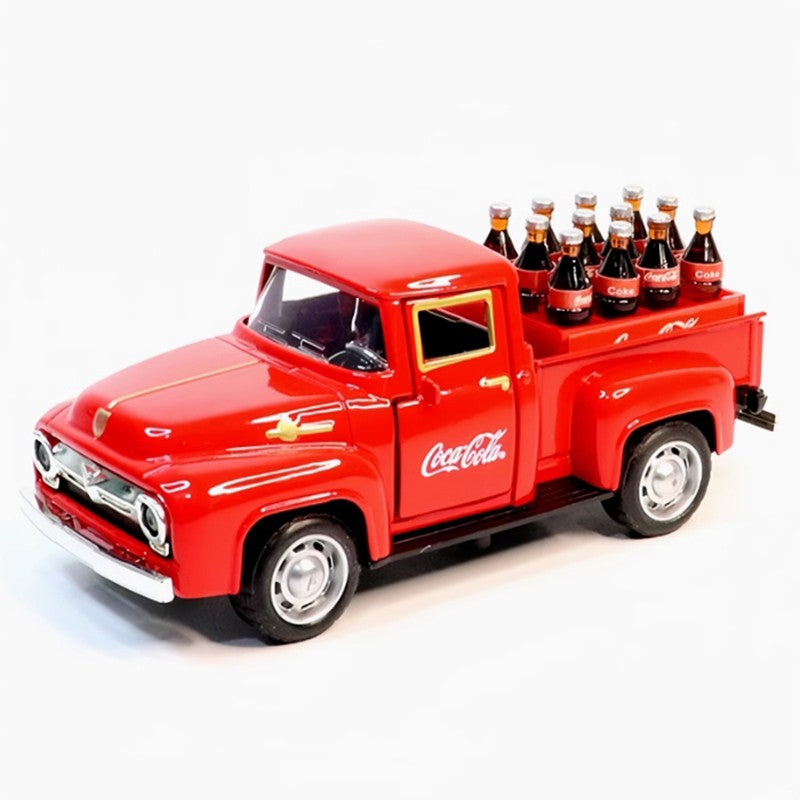 1:32 1955 Clássico Caminhão de Carga Chevrolet Transportador de Liga de Carro Modelo Contendo Uma Cesta de Modelos de Coca-Cola Presente de Ano Novo Para Crianças