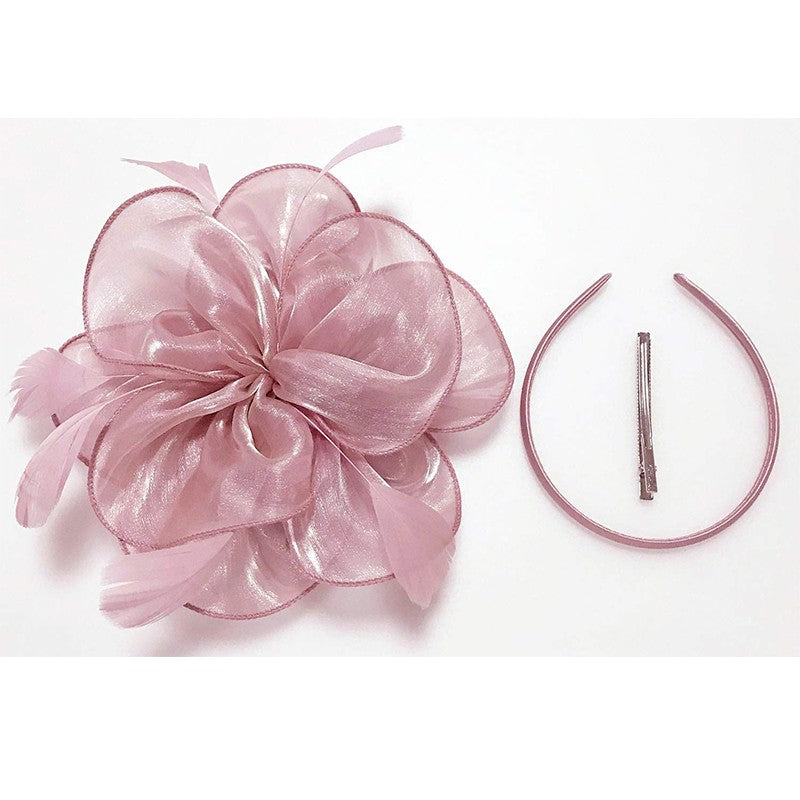 Novo Chapéu Fascinator de Organza Feminino com Flor de Pena Kentucky Derby Cocar Chapéu Pillbox para Casamento Chá da Tarde Acessórios de Cabelo com Clipe