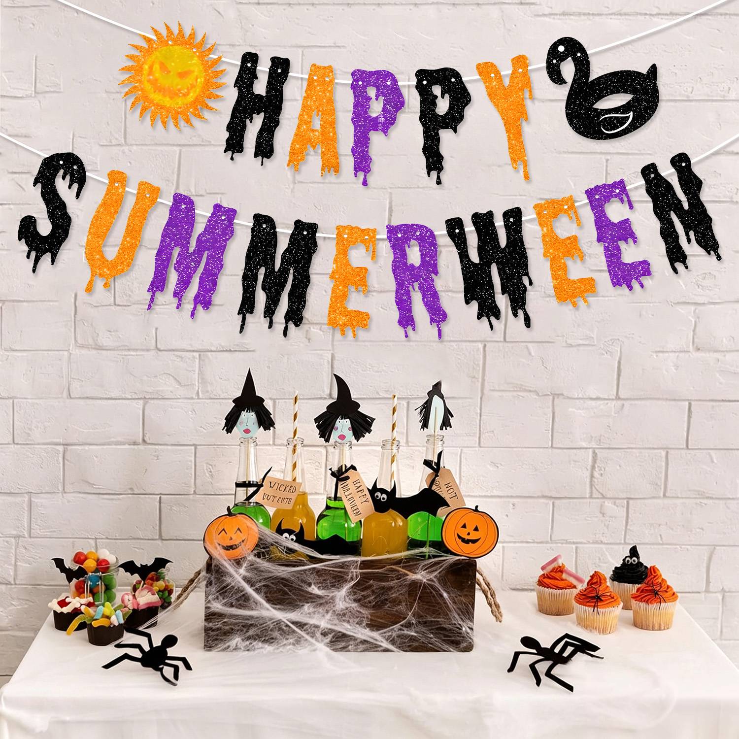 Happy Summer Halloween Themed Banners Party Decorations Kids Birthday Scaring Horror Beach Party Supplies