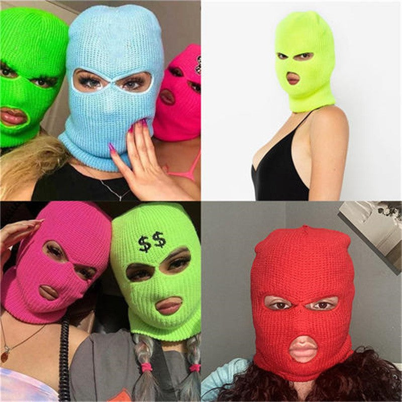 New Full Face Cover Ski Mask Hat 3 Holes Balaclava Army Tactical CS Windproof Knit Beanies Bonnet Winter Warm Unisex Caps