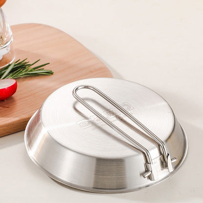 304 stainless steel frying pan, cooking utensil, camping, portable, foldable handle, outdoor, steak frying, flat bottom pan