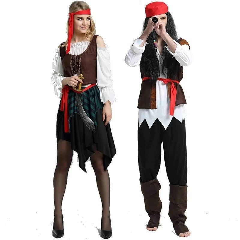 Pirate Pirates of the Caribbean Cosplay Captain Jack Sparrow Costume Men Women Female Male Female Carnival Halloween Sexy Set
