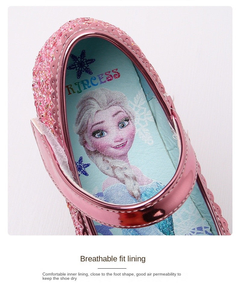 Disney Frozen Princess Elsa Cartoon Soft Sole Sandals Baby Girl Princess Shoes Crystal Shoes Children Flat Girl Leather Shoes