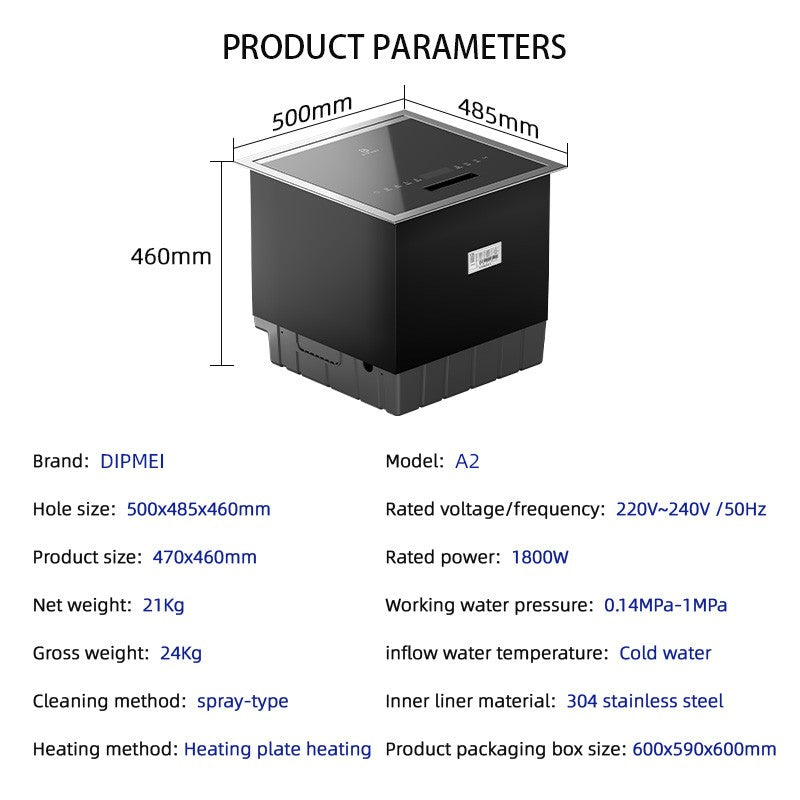 Available Fully Automatic Countertop Home Stainless Steel Dishwashers 9Sets Capacity Smart Control Electric