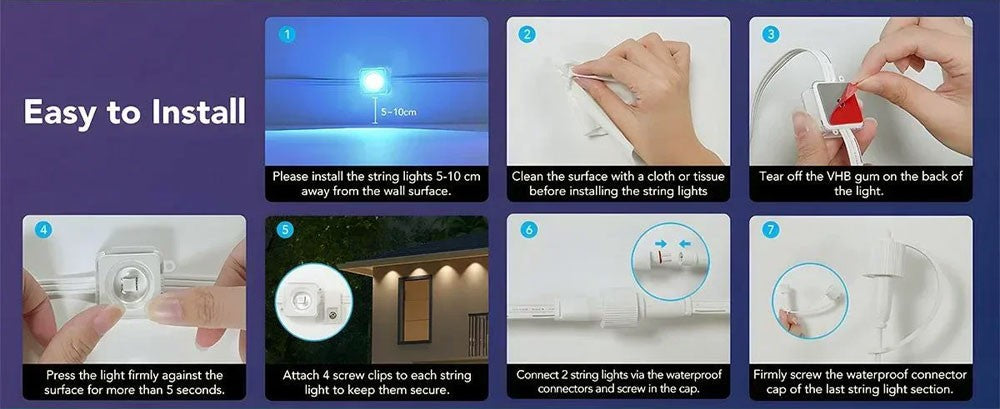 External Permanent RGB IC Waterproof Smart Light String, with Music-Synchronized Dynamic Lighting Effects for Holiday Decoration
