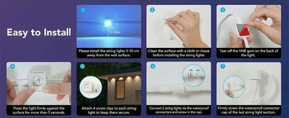 External Permanent RGB IC Waterproof Smart Light String, with Music-Synchronized Dynamic Lighting Effects for Holiday Decoration