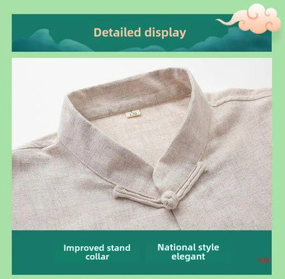 Spring Summer Long Sleeve Thin Men's Shirt Tang Suit Bamboo Cotton Linen Casual Vintage Chinese Style Kung Fu Tai Chi Tea Shirt