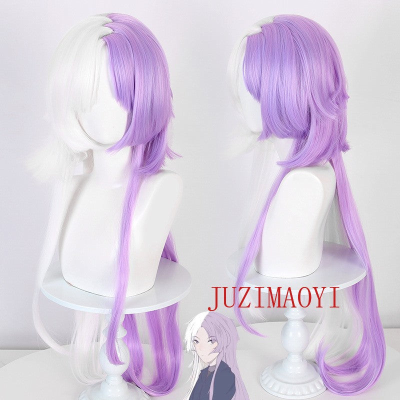 Anime Bungou Stray Dogs Cosplay Peruca Sigma Longa 100cm Branca Roxa Peruca Sigma Cabelo Sintético Resistente ao Calor + Touca de Peruca